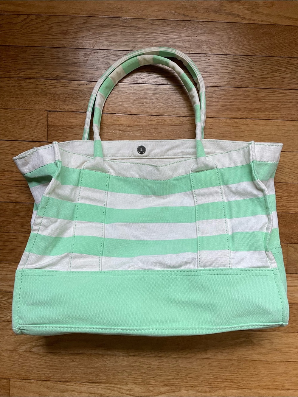 J Crew Vintage Mint Striped Canvas Tote Bag